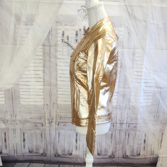 True Religion Gold Metallic Moto Jacket - Picture 2 of 5